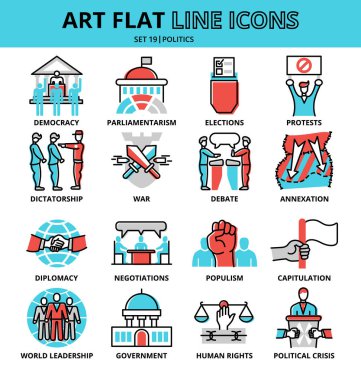 Grafik ve web tasarımı için Politika simgeleri, düz çizgi vektör çizimi