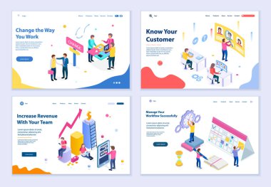 Grafik ve web tasarımı için İş kavramları kümesi, 3d izometrik tasarım vektör çizimi