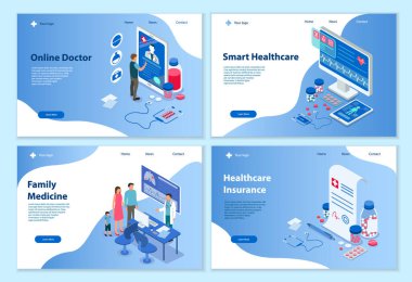 Set of Modern Healthcare and Medicine concepts, 3D isometric vector illustration, for graphic and web design