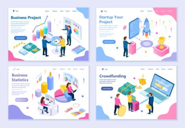 Grafik ve web tasarımı için İş Başlangıcı kavramları, 3d izometrik tasarım vektör çizimi