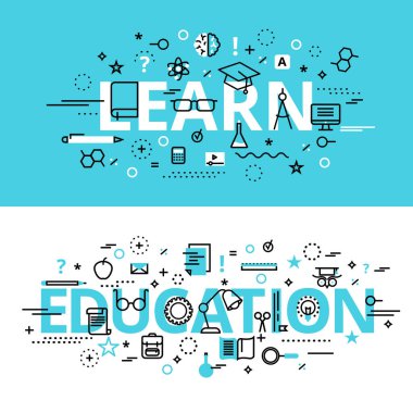 Grafik ve web tasarımı için, Eğitim ve Öğrenme kavramları, modern düz çizgi tasarım vektör çizimi çizimi