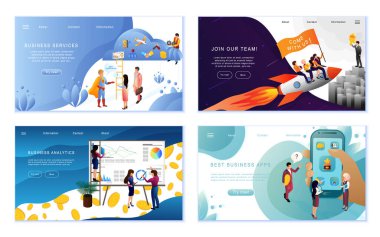 İş kavramları kümesi, düz tasarım vektör çizimi, grafik ve web tasarımı için