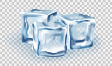 Şeffaflık arkaplanı üzerine Ice Cubes Bloğu konsepti, gerçekçi vektör illüstrasyonu yakın plan