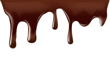 Erimiş çikolata beyaz arkaplanda damlıyor, gerçekçi vektör çizimi yakın plan