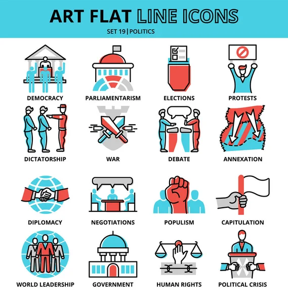 Set of Politics icons, flat line vector illustration, for graphic and web design