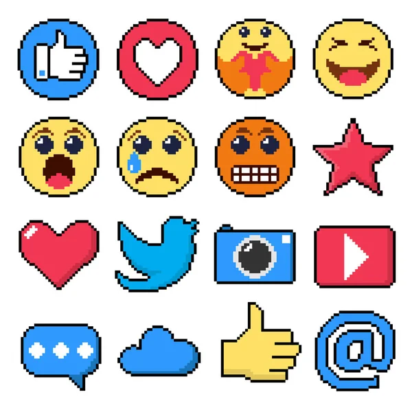 Set Social Media Symbols Pixel Art Design Vector Illustration Graphic - Stok Vektor