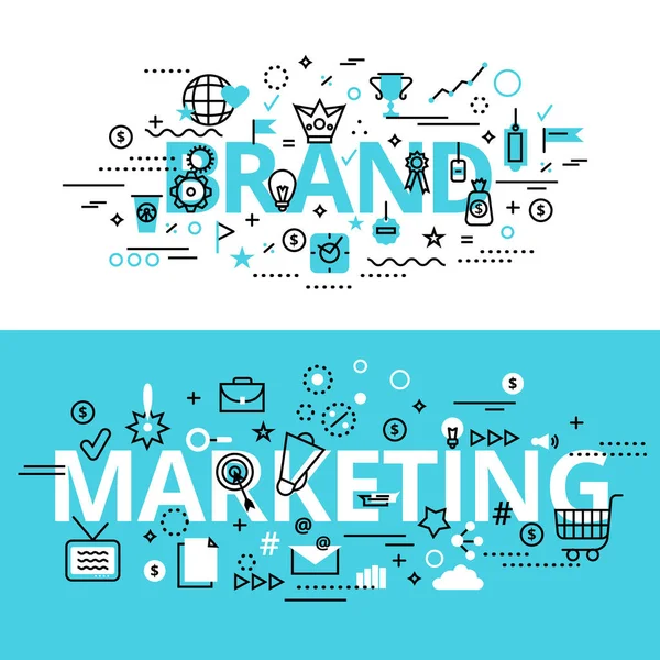 Σύνολο Εννοιών Marketing Και Brand Σύγχρονη Επίπεδη Λεπτή Γραμμή Σχεδιασμού — Διανυσματικό Αρχείο