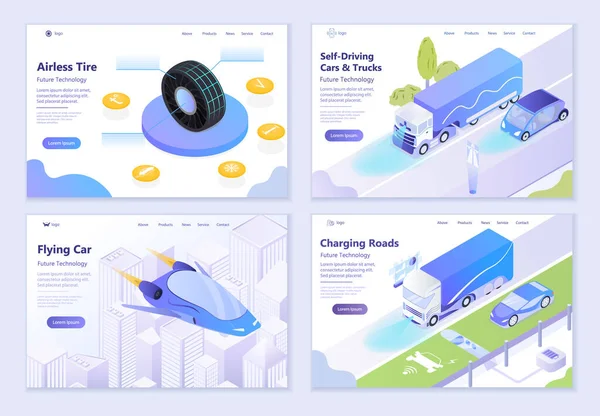 Otomobiller ve Arabalar Gelecek Teknolojileri seti, grafik ve web tasarımı için 3d izometrik vektör çizimi