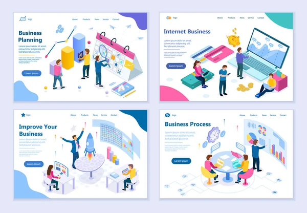 Conjunto Conceitos Negócios Ilustração Vetorial Design Isométrico Para Design Gráfico —  Vetores de Stock