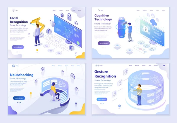 Set Cognitive Technologies Concepts Isometric Vector Illustration Graphic Web Design — Stockvektor