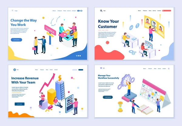 Grafik ve web tasarımı için İş kavramları kümesi, 3d izometrik tasarım vektör çizimi