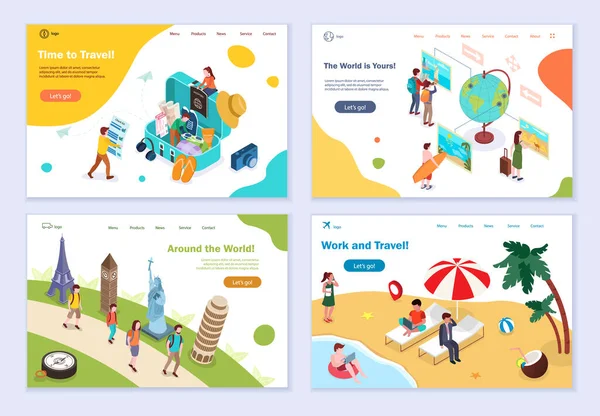 Set Trip Travel Concepts Isometric Design Vector Illustration Graphic Web — Vetor de Stock