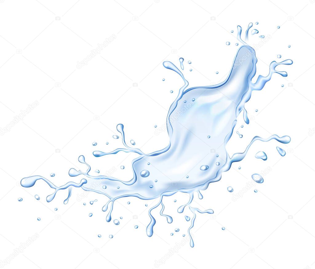 Water splash on white background, realistic vector illustration, for graphic and web design