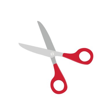 Beyaz arkaplanda izole edilmiş kırmızı makası aç. Vektör deposu