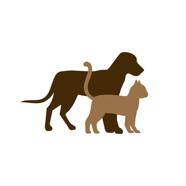 Hund Und Katze Silhouette Isoliert Auf Weißem Hintergrund Animals Concept — Stockvektor