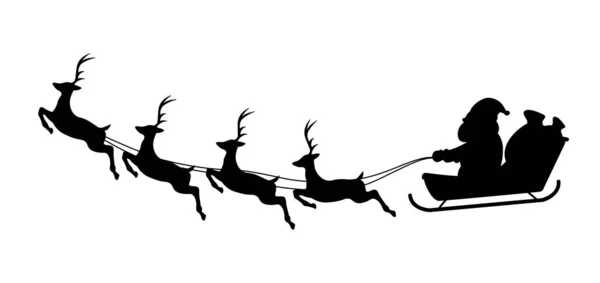 Moș Crăciun Zboară Siluetă Cerbi Izolată Fundal Alb Conceptul Crăciun — Vector de stoc