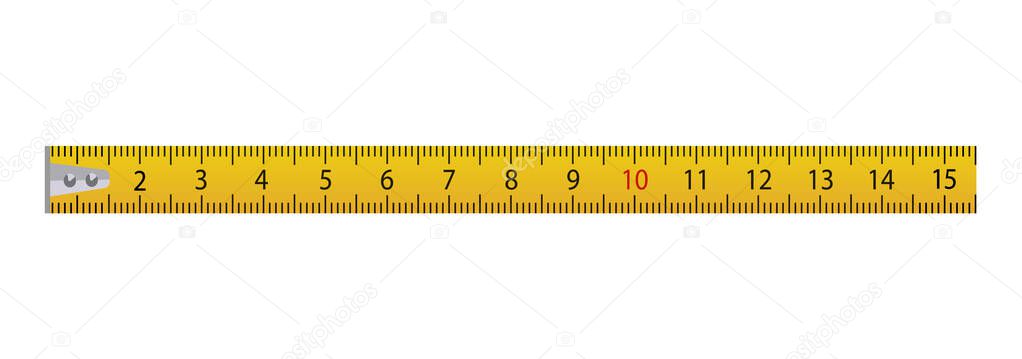 Measure tape ruler isolated on white background. Metric measurement. Yellow carpenter measuring tape. Vector stock