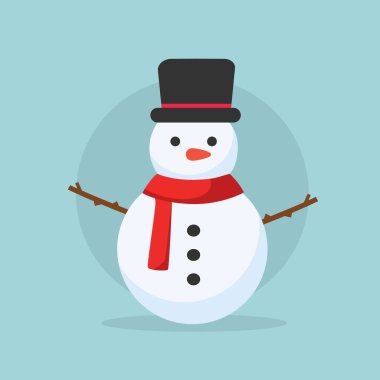 Şapkalı ve eşarplı kardan adam izole edildi. Kutlama ve Noel tebrik kartı. Vektör deposu