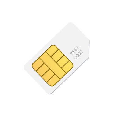 Beyaz arka planda izole edilmiş gerçekçi SIM kart. Cep telefonu kartı. Vektör deposu