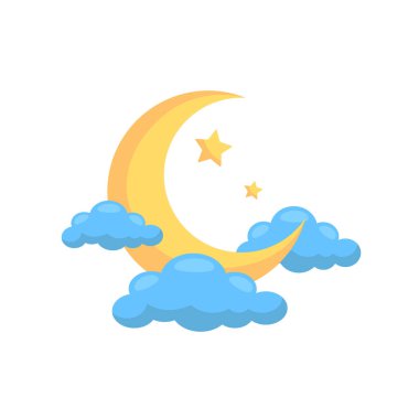 Beyaz arka planda bulutlu bir ay. Gece konsepti. Vektör deposu