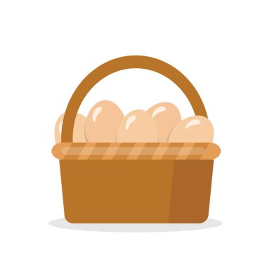 Hasır sepetteki yumurtalar beyaz arkaplanda izole edilmiş. Vektör deposu