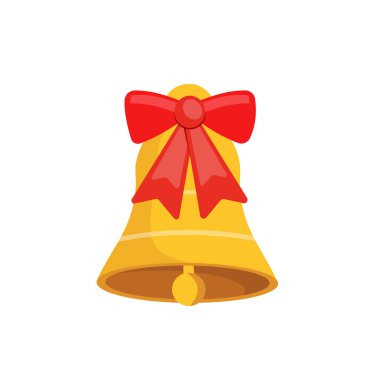 Beyaz arka planda yay olan bir Noel çanı. Noel konsepti. Vektör deposu