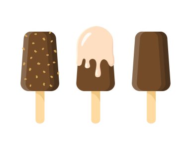 Farklı lezzetlerde dondurmalar. Dondurma koleksiyonu beyaz arka planda izole edilmiş. Yaz kavramı. Tatlı yemek. Vektör deposu