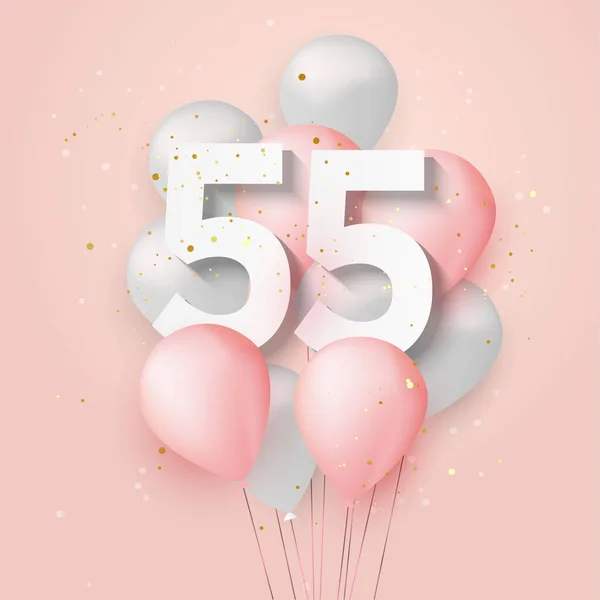 55岁生日快乐气球贺卡背景 55周年 第55届庆祝与Confetti 矢量存量 — 图库矢量图片