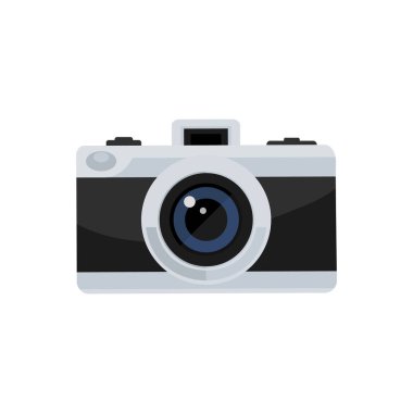 Analog kamera beyaz arkaplanda izole edildi. Fotoğraf makinesi düz stil. Vektör deposu