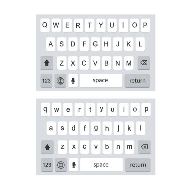 Akıllı telefonun klavyesi beyaz arkaplanda izole edilmiş. Ekran akıllı telefon klavyesi. Cep telefonu alfabesi. Vektör deposu