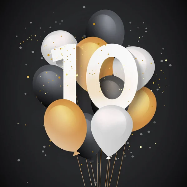 Happy 10Th Birthday Balloons Greeting Card Background Years Anniversary 10Th — Stock Vector