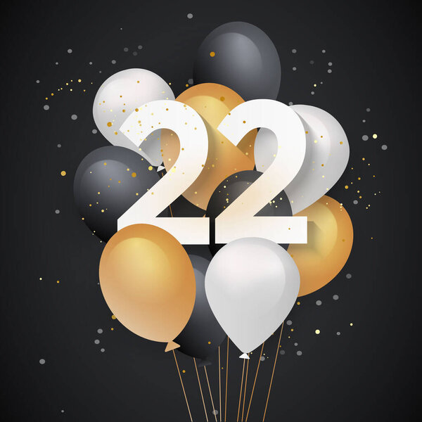 Happy 22th birthday balloons greeting card background. 22 years anniversary. 22th celebrating with confetti. Vector stock