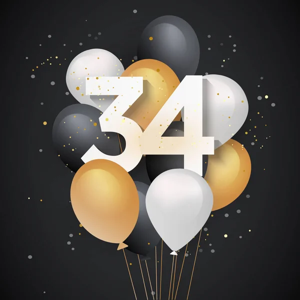 Happy 34Th Birthday Balloons Greeting Card Background Years Anniversary 34Th — Stock Vector