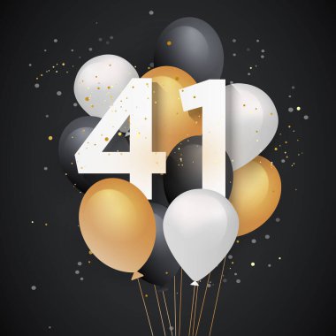 41. doğum günü balonları tebrik kartı geçmişiniz kutlu olsun. 41. Yıl dönümü. 41. doğum gününü konfetiyle kutluyoruz. Vektör deposu