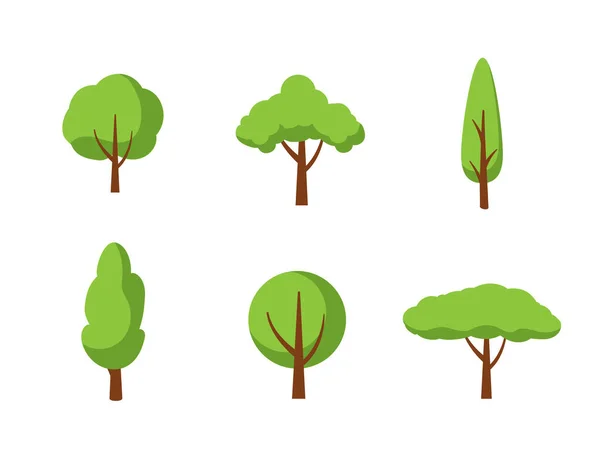 Uppsättning Plana Träd Isolerade Vit Bakgrund Vektorbestånd — Stock vektor