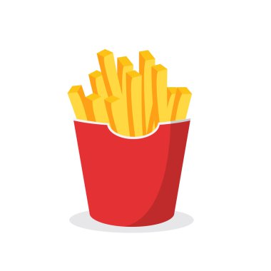 Beyaz arka planda izole edilmiş patates kızartması. Patates çubukları. Fast food atıştırmalığı. Sokak yemekleri konsepti. Vektör deposu