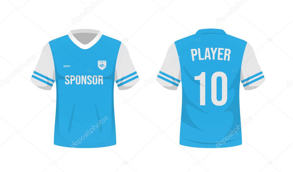 Soccer T-shirt sport cartoon style. Soccer uniform front and back view. Soccer jersey mockup.  Vector stock