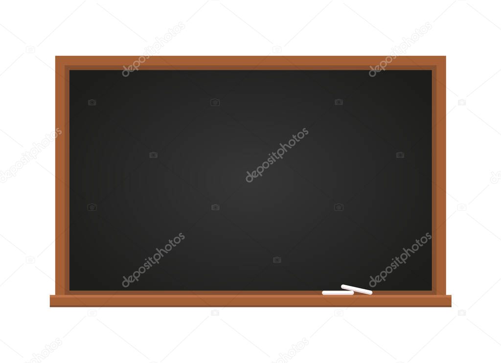 Black chalkboard isolated on white background. Black chalkboard in wooden frame. Vector stock