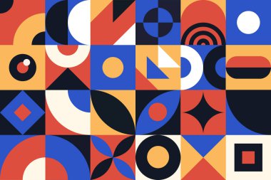 Renkli Bauhaus geçmişi. Mozaik model. Moda geometrik tasarım. Modern soyut tasarım. Vektör deposu