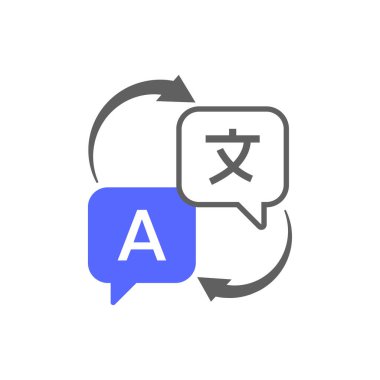 Chat bubbles with language translation icons isolated on white background. Logo for translator app. Online language translator. Vector stock