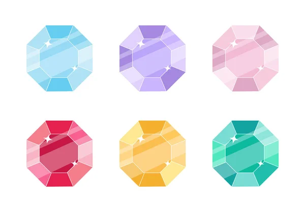 Different Colors Gems Isolated White Background Diamonds Icon Set Different — Image vectorielle