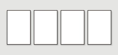 Duvardaki fotoğraf çerçeveleri. Gerçekçi resim siyah çerçeve modeli. Ev dekorasyonu. Vektör deposu