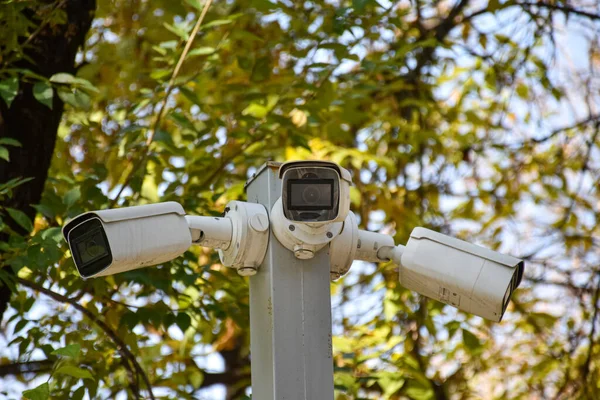 Sistema Seguridad Videovigilancia Aire Libre Cámara Seguridad Cctv Sobre Fondo —  Fotos de Stock