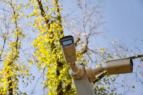 Sistema Seguridad Videovigilancia Aire Libre Cámara Seguridad Cctv Sobre Fondo —  Fotos de Stock