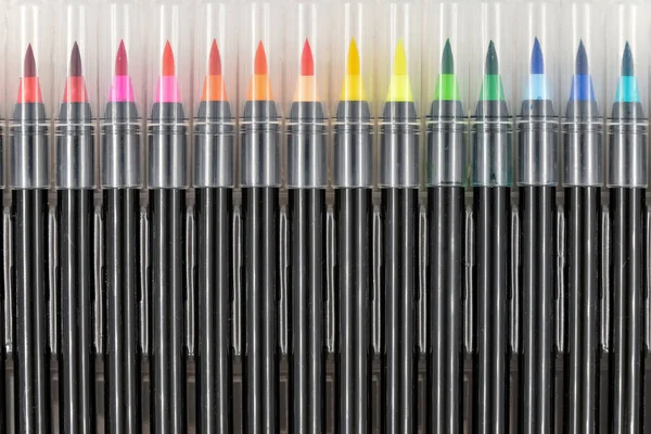 Close Photo Set Multicolored Paintbrush Pens — Stock Photo, Image