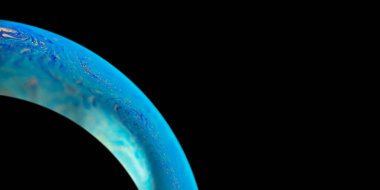 Soyut sabun yakın plan çekilir. Evrenin karanlığında atmosferi olan soğuk mavi yabancı bir gezegen.