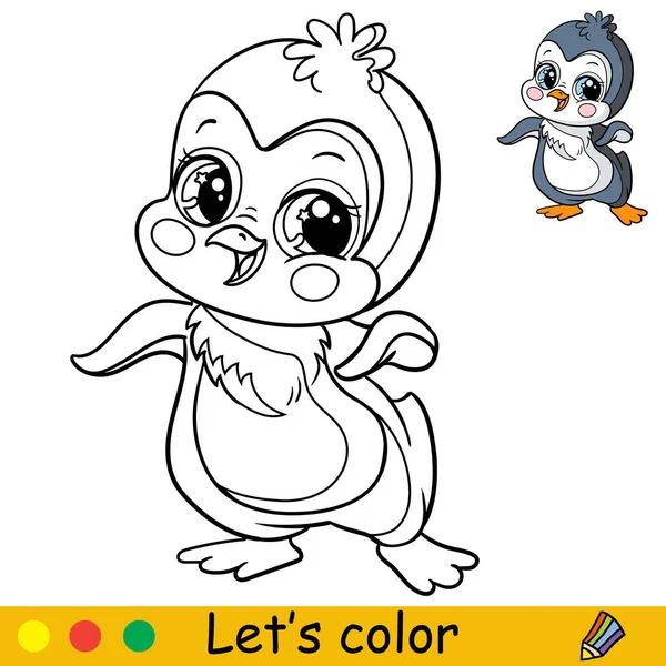 Lindo Feliz Pingüino Bailarín Página Libro Para Colorear Con Plantilla — Vector de stock