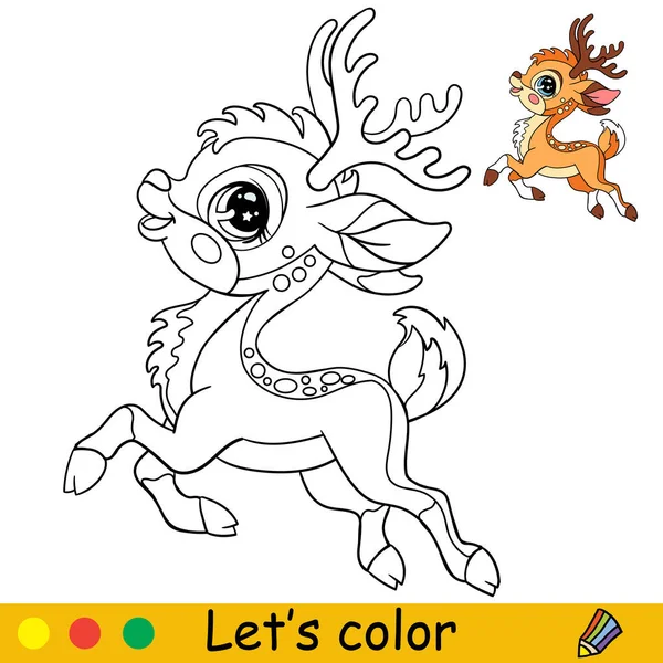 Cervos Saltadores Bonitos Felizes Desenho Livro Para Colorir Com Modelo —  Vetores de Stock