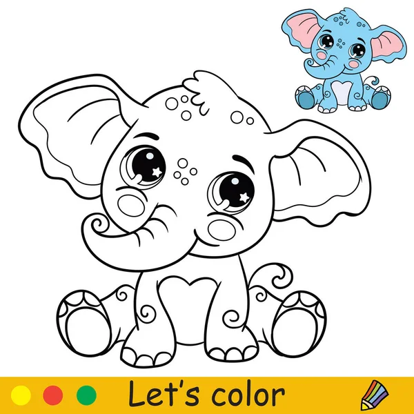 Bonito Feliz Sentado Bebê Elefante Desenho Livro Para Colorir Com —  Vetores de Stock
