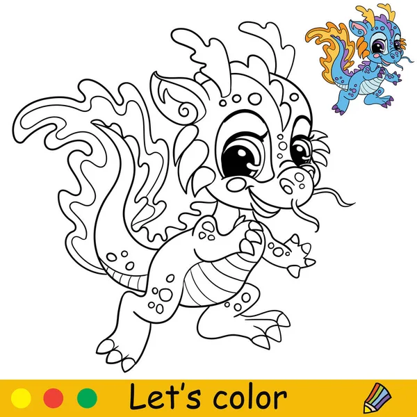 Dragão Água Engraçado Bonito Desenho Livro Para Colorir Com Modelo — Vetor de Stock